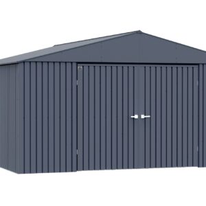 Arrow Shed Elite 14′ x 16′ Outdoor Lockable Gable Roof Steel Storage Shed Building, Anthracite